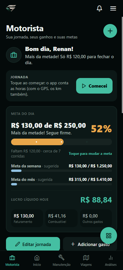 Tela do modo motorista do Gearvo